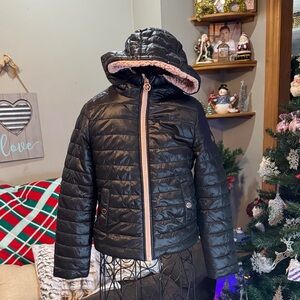 MICHAEL Michael Kors Black Puffer Jacket with Pink Trim